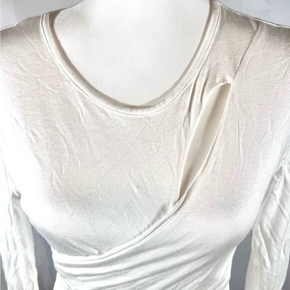 Fashion Nova long sleeve white tie waist cutout wrap crop top size large - Picture 5 of 8